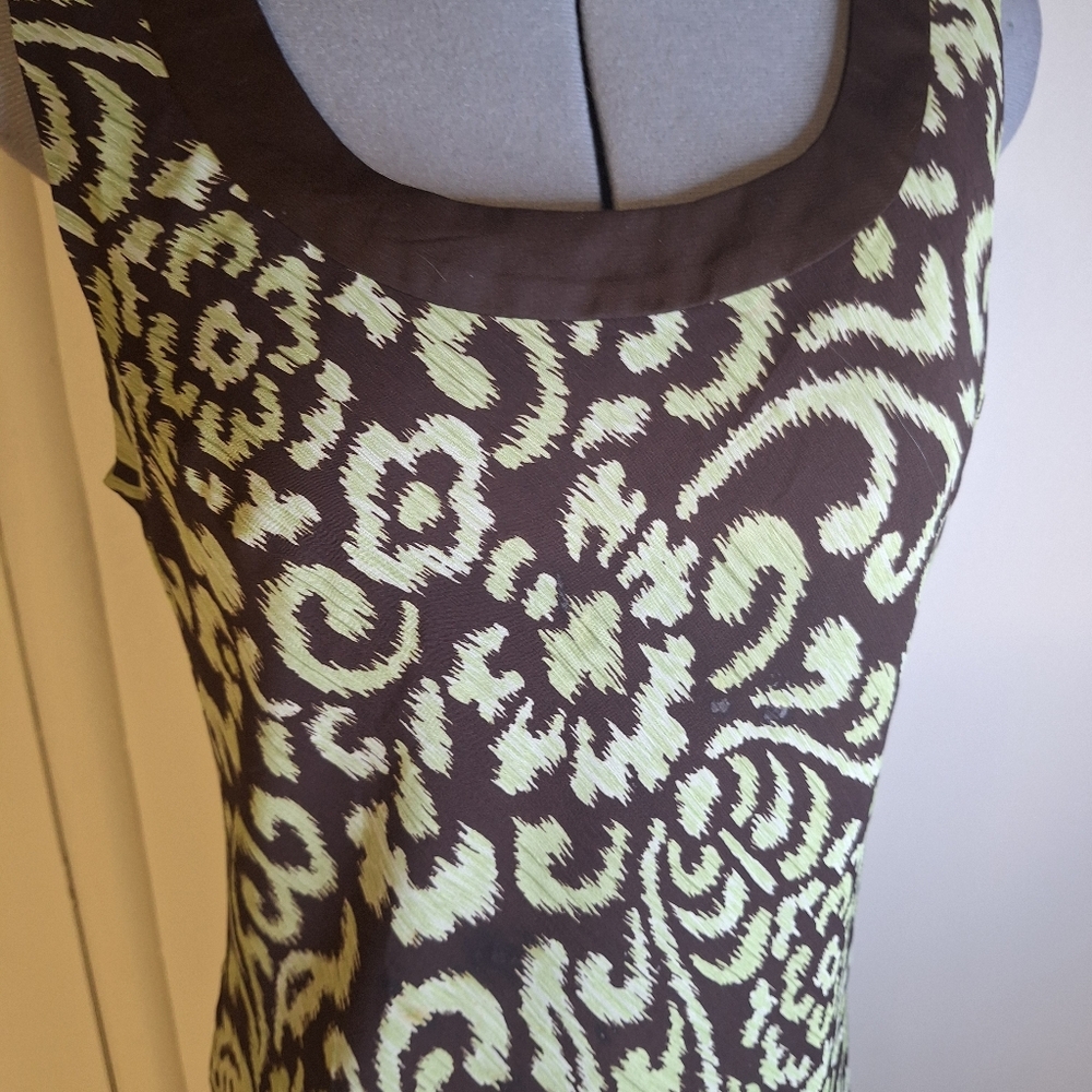 Studio I Elegant Brown and Sage Green Midi Dress Size 10